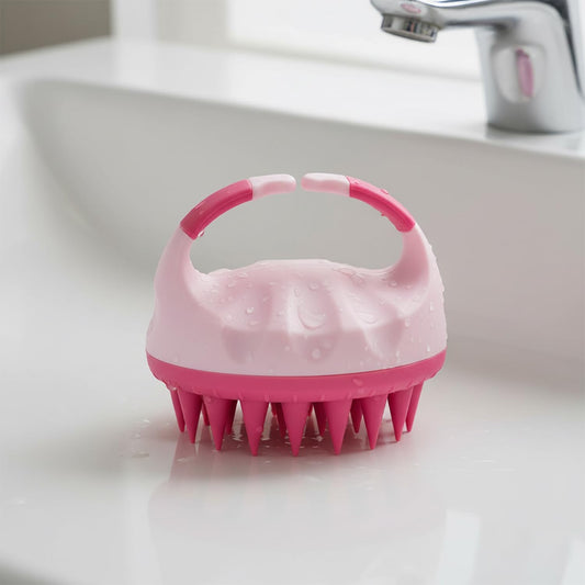 MOMISY Scalp Massager Shampoo Brush, Eco-Friendly Wheat Straw Body With Soft Silicon Bristles, Hair Scalp Scrubber, Scalp Exfoliator | Dandruff Removal (Pink)