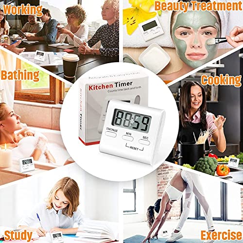 SYGA Digital Kitchen Timer Cooking Kitchen Timers with Louder Alarm Big Digit with Back Stand for Teacher, Study, Exercise, Oven, Cook, Baking White