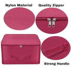 Storite 2 Pack Nylon Wardrobe Bag Underbed Cloth Storage Organizer | Moisture Proof Storage Bag, Storage box for Clothes Saree Bags, Zippered Closure & Handle - Magenta,37x34x23 cm
