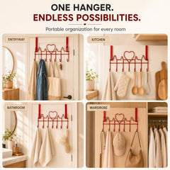Udyanika Premium Heart Design Over Door Hanger | Door Hangers For Clothes No Hole Drilling | Portable Cloth Hanger (Red)