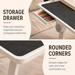 StarAndDaisy T9 Foldable Bed Table for Laptop & Study, 4-Level Adjustable Angled Tabletop, Large Desktop Surface with Anti-Slip Stopper, Tablet & Phone Slot, Storage Drawer, Stable Legs, PP & TPE