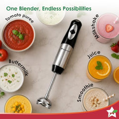 Wonderchef Inox Stainless-steel Hand Blender for Kitchen, 300W Motor, Blend Soups, Vegetables, Baby Food, Buttermilk, Single Push Operation, Sharp Stainless-steel Detachable Blades, 2-Yr Warranty