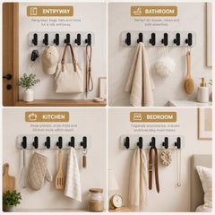 SIGNAMIO 6 Hook Shelf Adhesive Strip Wall Hanging Sticky Hook Black