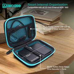 AirCase 2.5 Inch External Hard Drive Case with Shockproof EVA Hardshell & Soft Lining | Travel Organizer Pouch with Mesh Pocket, Zipper Closure for HDD/SSD, Earphones, Cable, Charger & Gadgets(Black)