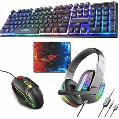 ENTWINO 4-in-1 Gaming Keyboard & Mouse Combo Set Gaming Headphone Included, Mousepad Included, USB, RGB Keyboard, Mouse, Mouse Pad, Headphones, Black