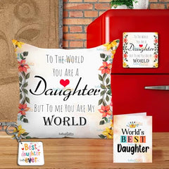 Gift for Daughter Birthday Special Birthday for Daughter Printed Cushion 12 inch X 12 inch + Micro Fiber Filler + Keychian + Magnet Girls Pillow Daughters Day for Daughter and Girls -10A (Color-7)