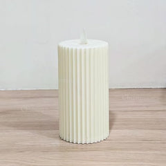 Chronos Pleated Ivory LED Moving Wick Pillar Candle | 4 Inch | White