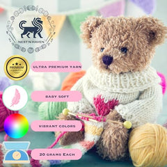 NESTNHAVEN , CrochetCraft , yarn kit , Pack of 24 Wool balls ( 1 ball / 20 Grams) , 480 grams (aprox) , Ultra Premium Luxury wool Yarn in vibrant colors for Crochet, Amigurumi, Embroidery, Toys, Garments, Flowers , Hobby Projects , Mini Knitting , Hand…