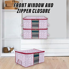 Kuber Industries Non-Woven Underbed Storage Bag | Clothes Storage Organizer | Blanket Cover With Clear Window | Zipper Closure & Handle Cloth Organizer | Check-Design | Large | Pack Of 4 | Cream