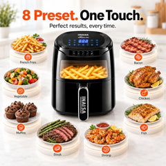 INALSA Air Fryer 4.2 ltr|1400 W with Air Crisp Technology|Temperature & Timer Control|8 Preset Menu & Digital Display|Air fry, Bake,Roast,Reheat,Dehydrate|Airfryer Recipe book(Tasty Fry Digital)