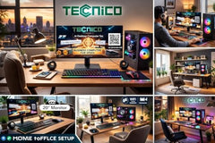 TECNICO AI Desktop CPU Set, Core i7 4470 3.2GHZ, 16 GB DDR3 RAM, 512 GB SSD, RGB Keyboard Mouse Set, WiFi 6, Bluetooth, Speakers, Headphone (Include Monitor 20" Led)