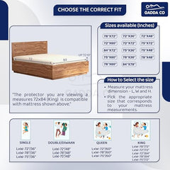 GADDA CO 100% Waterproof Premium Cotton Feel Mattress Protector King Size 78x72 Inch|Ultra Soft Breathable & Fitted Bed Protector Terry Cover Double Bed (6.5x6 feet, Fits 10 Inches, Grey)