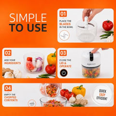 Amazon Basics Mini Electric Chopper | 250 ml | Rechargeable | One touch operation | Sharp Blades | 30 W | Food Grade Bowl | Sharp Blades For Mincing Garlic, Veggies, Onion, Nuts | Grey