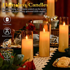 Flameless LED Pillar Candle Set of 2 | Acrylic Fiber Glass | Dancing Faux Wick | Remote Control with Battery Operated 3 AA | Home Décor & Gifting | 3" D x 6" H | Red