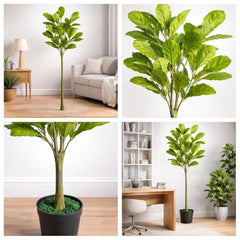 GARDEN GYANI Artificial Areca Palm Plant with Black Pot – 145 cm Tall Faux Tropical Decorative Plant with 35 Leaves for Home, Office & Living Room Décor