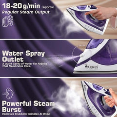 Warmex 2000W Steam Iron Press Black Non-Stick Soleplate | Powerful Steam Burst Removes Wrinkles From Clothes | Quick Heat Up 18-20 Gm Min Steam | Overheat Safety | Fabric Care Steamer Iron (Green)