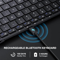 ProtoArc Foldable Bluetooth Keyboard, XK01 Full Size Folding Wireless Keyboard with Number Pad, Portable Travel Keyboard for Windows iOS Android Tablets, Laptops, iPad