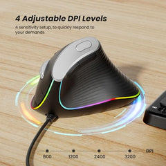 Nulea Wired Vertical Mouse, USB Ergonomic Optical Mouse with 4 Adjustable DPI, 11 RGB Backlight Modes, Compatible for Laptop, PC, Desktop, Mac, Grey
