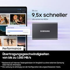 Samsung T7 1TB Up to 1,050MB/s USB 3.2 Gen 2 (10Gbps, Type-C) External Solid State Drive (Portable SSD) Grey(MU-PC1T0T)