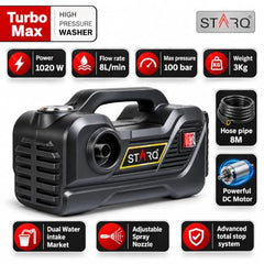 STARQ TurboMax 48V Cordless High Pressure Washer, 1020W, 100 Bar, 8 LPM, Portable Car, Bike & Home Cleaning Washer with 8 Meter Hose and 2 x 27000mAh Battery (Double Batteries Included)