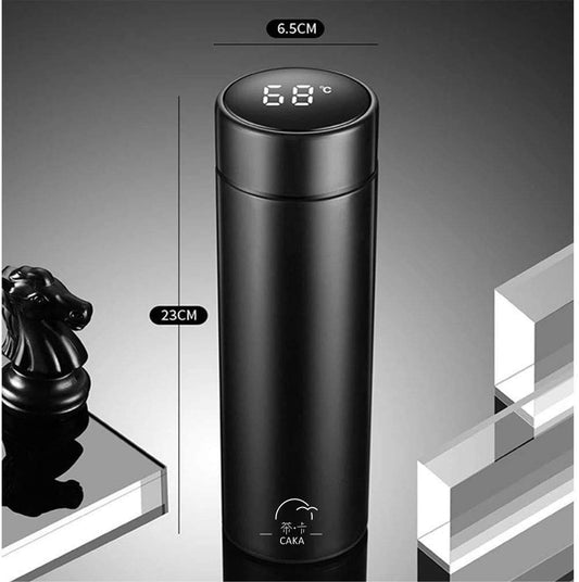 SYGA Insulated Travel Water Bottle 500ml LED Temperature Smart Display, Hot&Cold Sport Drink Bottle - Premium Stainless Steel Vacuum Flask Thermos Water Cup for Sport/Home/Office-23cmx6.5cm (Black)