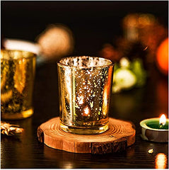 The Purple Tree Rose Gold Mercury Votive Tealight Candle Holders for Diwali and Christmas (Pack of 6) - Corporate Gifts, Home Decor, Decoration - Glass