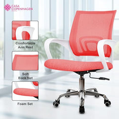 Casa Copenhagen Mesh Mid Back Office/Study/Computer/Revolving/Desk Chair for Work from Home -Metal Base, Height Adjustable Seat - Grey Milange & Black Handle