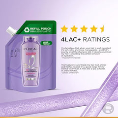 L'Oreal Paris Hyaluron Moisture Shampoo Refill - Hyaluronic Acid, 500ml | 500ml refill for dry, dehydrated hair. Provides 72 hours hydration, leaving hair soft, shiny, & bouncy. Ideal for daily wash.