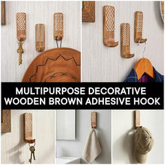 IndianShelf 6 Decorative Wood Adhesive Wall Hooks No Drill - Fork Art | Handmade, Renter Friendly, Waterproof, Reusable, Peel and Sticky Hooks for Keys, Towel, Bags, Light Coat, Jewelry, 10Lb Load