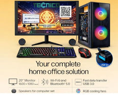 TECNICO AI Desktop CPU Set, Core i7 4470 3.2GHZ, 16 GB DDR3 RAM, 512 GB SSD, RGB Keyboard Mouse Set, WiFi 6, Bluetooth, Speakers, Headphone (Include Monitor 20" Led)