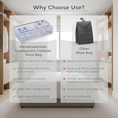 JD FRESH 2 Pcs Foldable Transparent Shoe Storage Organizer/Steel Frame Footwear Organiser/Stackable Shoe Organizer Box/Under Bed Storage Box for Home/Sneaker Shoe Rack with Handle & Zipper