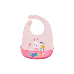 MOMISY Baby Bib For Newborn Waterproof Silicone Apron Wipeable Stain Resistant With pocket For 6 months and up (1, PinkRabbit)
