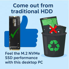 CloudVU Desktop PC #CPU i5-GEN4 Turbo + 8GB RAM + 1TB SSD NVMe + HDMI + VGA +LAN + USB 3.0 + HD Graphics + Windows 11 Pro License & MS.Office(Solar-i5_8GB_1TB)