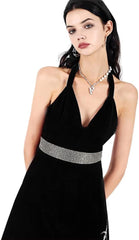 SYGA Women's Rhinestone Elastic belt with diamonds, fashionable and versatile dress, crystal girdle Belt(Black)