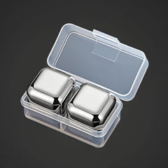 SYGA 2 Stainless Steel Whiskey Stones Ice Cubes with Container-Food Grade Quick-Frozen Ice for Wine - Metal Ice Cubes for Chilling Red Wine