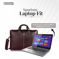 HAMMONDS FLYCATCHER Genuine Leather Office Bag for Men - 15.6 Inch Laptop Bag for Men for Professionals, Business Travelers - Adjustable Straps & Multiple Compartments - 1 Year Warranty - Brown
