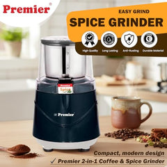 Premier Spice Grinder | 350W Wet & Dry Multifunction Food Grinder | Stainless Steel Herbs, Spices, Nuts, and Coffee Grinder for Home & Office with Detachable Jar