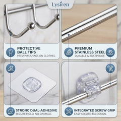 LYSIREN Door Hangers for Clothes, Hanger for Wall – Stainless Steel Bathroom Wall Hook with 6 Hooks, Self Adhesive Magic Sticker Door & Wall Hanger for Towel, Kitchen & Clothes, 5 Kg Capacity, Silver