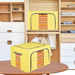 Kuber Industries Flower Print Foldable Woven Underbed Storage Bag|Large Storage Organiser|Blanket Cover with Transparent Window|Size 65 x 45 x 31 CM (Black)-KUBMART16598(Fabric)