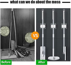 Rifrpha Pack of 4 Broom Holder Wall Self-Adhesive Mop Holder No Drilling Broom Holder Self-Adhesive Mop Holder Holder for Kitchens, Bathrooms (White)