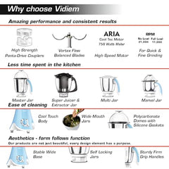 Vidiem EVA Royal 750W Mixer Grinder with 3 Jars | 750W mixer Grinder | 2 Years Product Warranty & 5 Years Motor Warranty | Red & Black