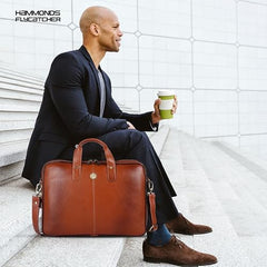 HAMMONDS FLYCATCHER Genuine Leather Office Bag for Men - 15.6 Inch Laptop Bag for Men for Professionals, Business Travelers - Adjustable Straps & Multiple Compartments - 1 Year Warranty - Brown
