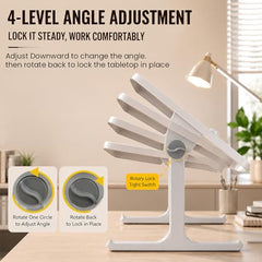 StarAndDaisy T9 Foldable Bed Table for Laptop & Study, 4-Level Adjustable Angled Tabletop, Large Desktop Surface with Anti-Slip Stopper, Tablet & Phone Slot, Storage Drawer, Stable Legs, PP & TPE