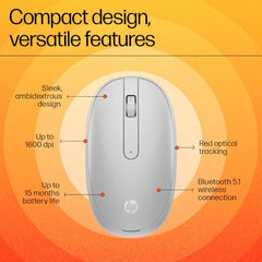 HP 240 Lunar White Bluetooth Mouse/Bluetooth® 5.1 connection/15 Month battery/1600 dpi Optical Sensor/Sleek and ambidextrous Design
