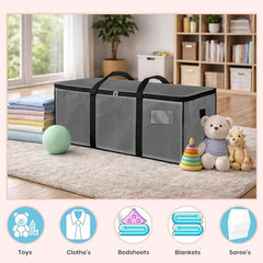 Storite 81 L Jumbo Super-Size Nylon Heavy Duty Underbed Storage Bag | Moisture Proof Multi-Purpose for Toys/Blankets/Clothes/Moving Bags With Strong Handles Rectangular (87x26x36 CM) - Teal