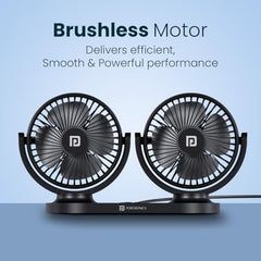 Portronics Twin Cool Dual Head Portable USB Powered Fan With 360° Rotatable Head, 3 Speed Control, Ultra Silent Operation, Brushless Motor, Suitable For 12/24V Car,SUV,Bus,Desk,Home Fan(Black)