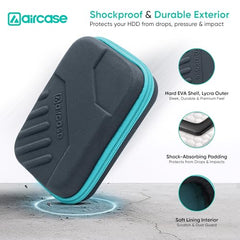 AirCase Hard Disk Cover Case for 2.5 Inch HDD SSD - Lycra EVA Hardshell, Water Resistant | Mesh Pocket for USB Cable, Earphone, Power Bank, Charger | Multi-Gadget Travel Pouch (Grey)