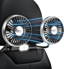 RIGGEAR Car Fan, Back Seat Car USB Fan with Dual Head 3 Speed Adjustable Cooling Air with 360° Flexible Rotation, Independent Switch USB Car Fan for Seat Headrest with Small LED Lamp