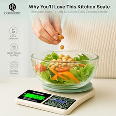 HomeBasic Digital Kitchen Weighing Scale 10kg |Food Weighing Machine, Weight Scale for Food, 1g Accuracy, Multi-Unit (g, oz), Tare Function, Waterproof Platform for Cooking, Baking & Diet (Beige+Grey)