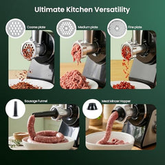 iBELL MT1650J Meat Grinder, 1800W, Stainless Steel, Heavy Duty Mincer Machine with 4 Attachments for Mincing/Chopping Meat, Sausage/Kebab Maker (Black)